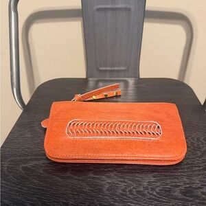 Latico Orange/Cognac Leather Wallet Slim Clutch Style Zip Snap 7x4